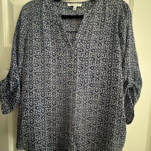 Chaus Blue and White Patterned Blouse